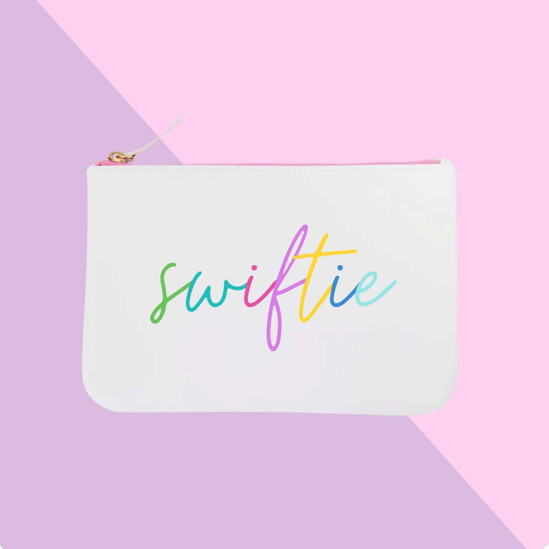 Swiftie Colorblock Script Bag with colorful design on white canvas, perfect for Taylor Swift fans.