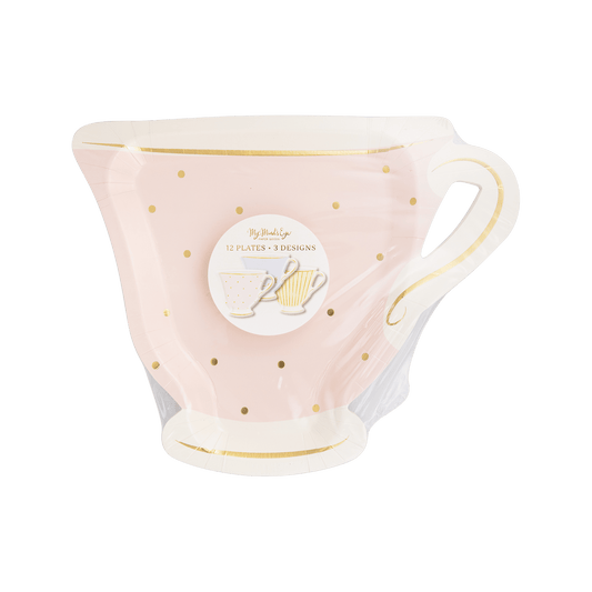 Tea Party Cup Shaped Paper Plate Set - 3 colors - Jennie Dots