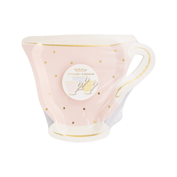 Tea Party Cup Shaped Paper Plate Set - 3 colors - Jennie Dots
