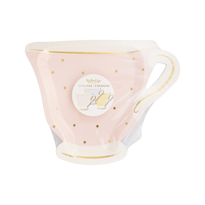 Tea Party Cup Shaped Paper Plate Set - 3 colors - Jennie Dots