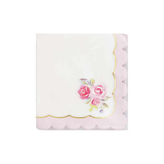 Tea Party Rose Corner Paper Cocktail Napkin - Jennie Dots