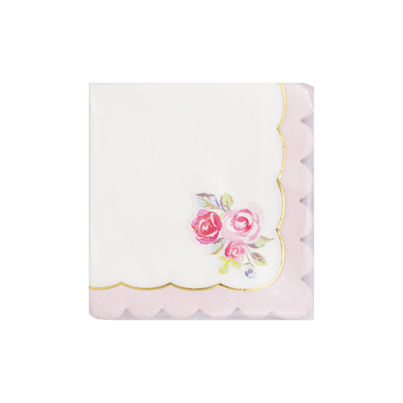 Tea Party Rose Corner Paper Cocktail Napkin - Jennie Dots