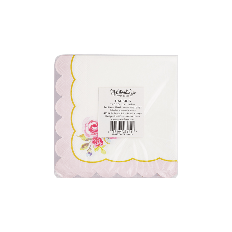 Tea Party Rose Corner Paper Cocktail Napkin - Jennie Dots