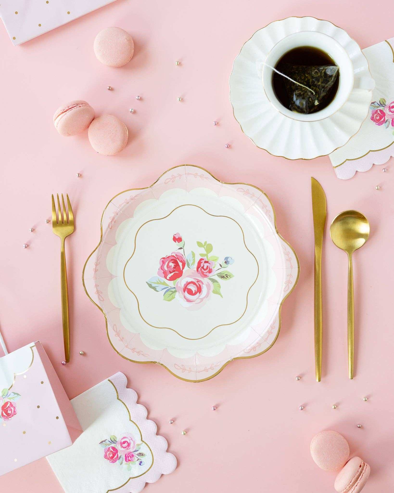 Tea Party Rose Corner Paper Cocktail Napkin - Jennie Dots