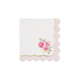 Tea Party Rose Corner Paper Cocktail Napkin with gold foil scalloped edges and pink rose design.
