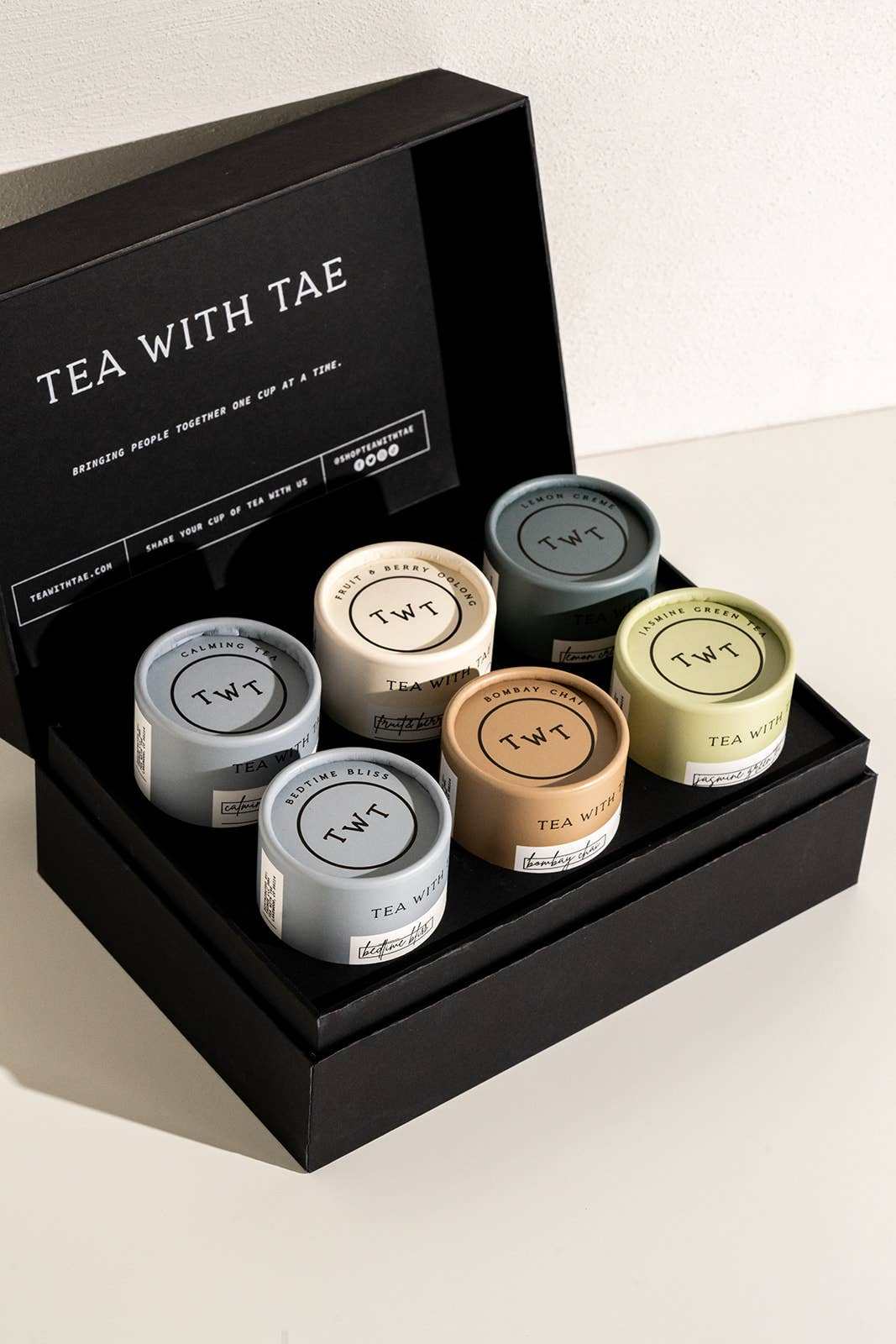 Tea with Tae Calming Escapes Tea Bento Box, 6-pack spa collection.
