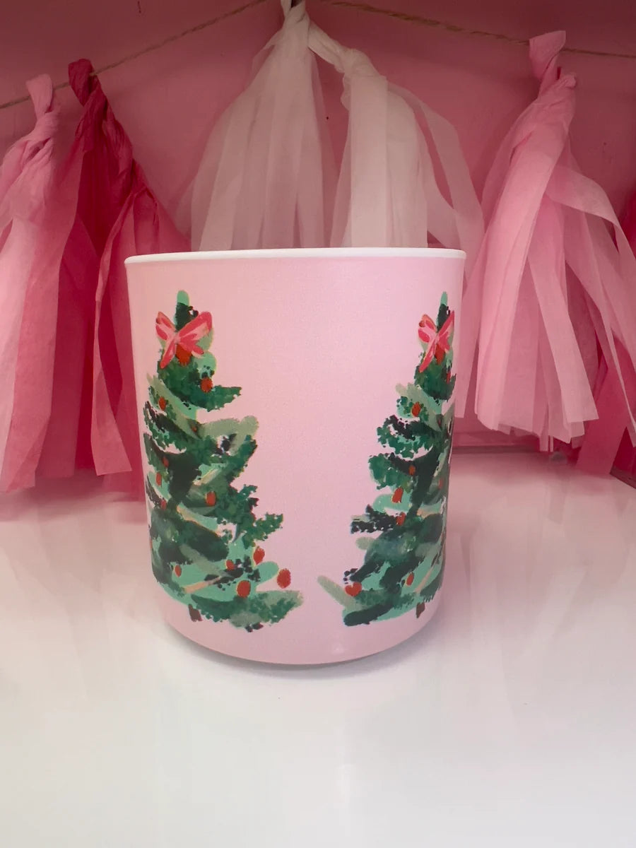 Pink & Green Holiday Pine Candle