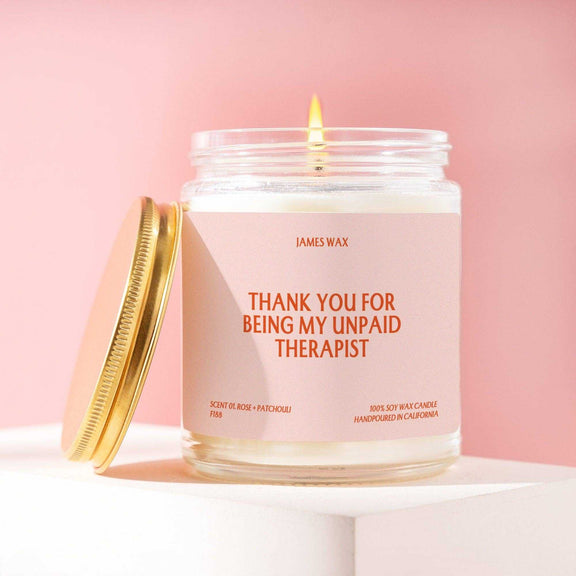 “Thank You for Being My Unpaid Therapist” Candle - Jennie Dots