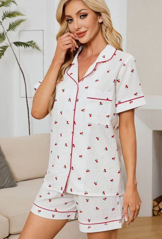 Two piece cherry shorts pajama set - Jennie Dots