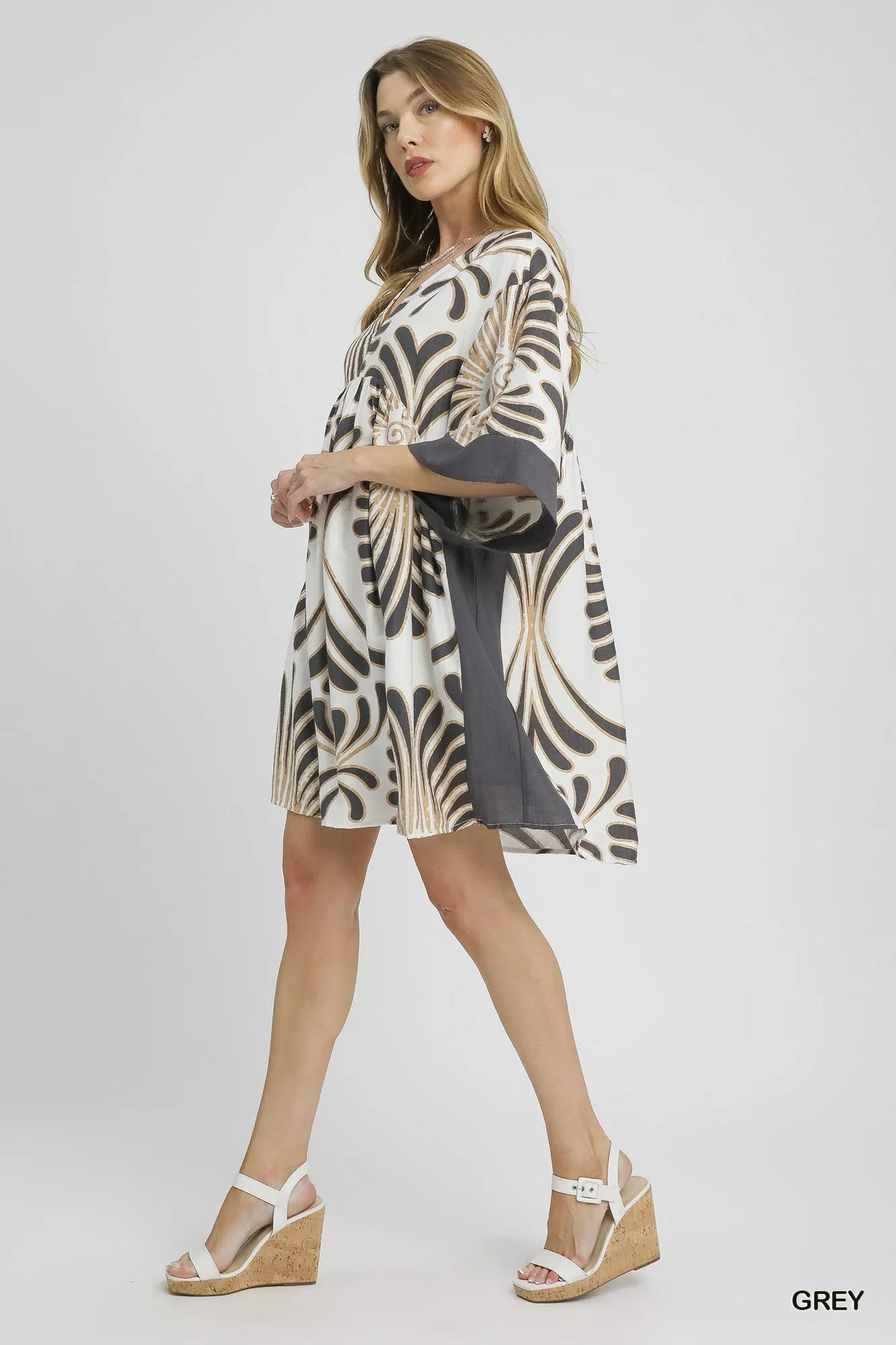 Umgee Abstract Print Kimono Sleeve Mini Dress - Jennie Dots