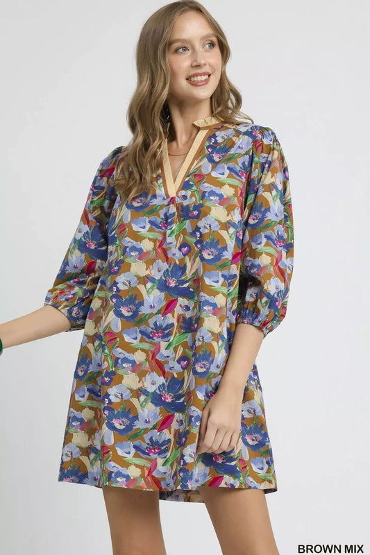 Umgee Boho Floral Balloon Sleeve Mini Dress - Jennie Dots