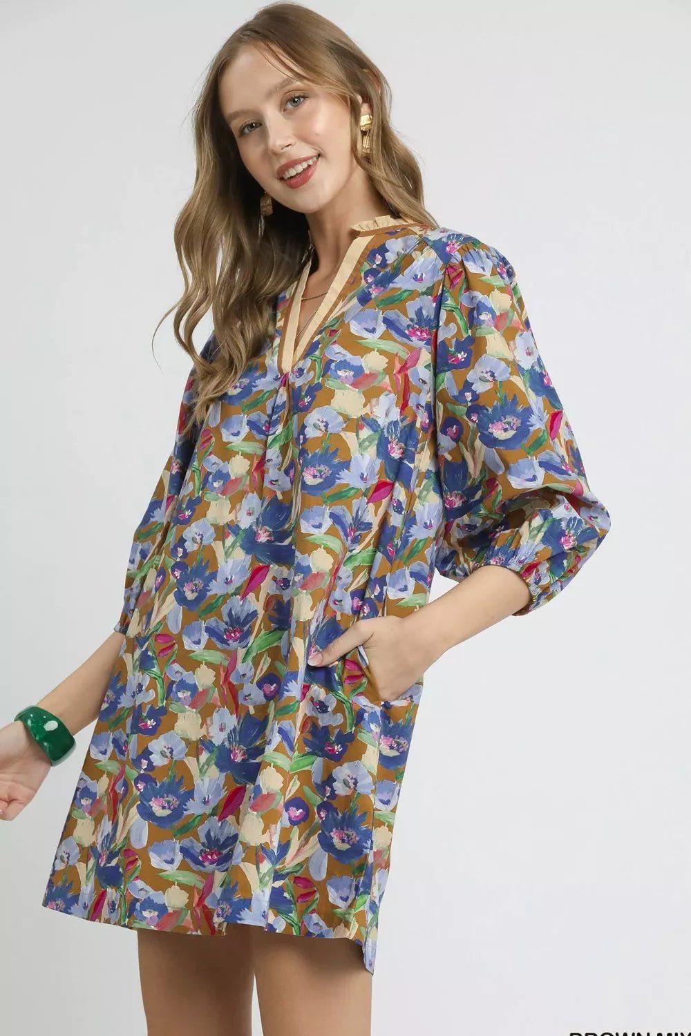 Umgee Boho Floral Balloon Sleeve Mini Dress - Jennie Dots