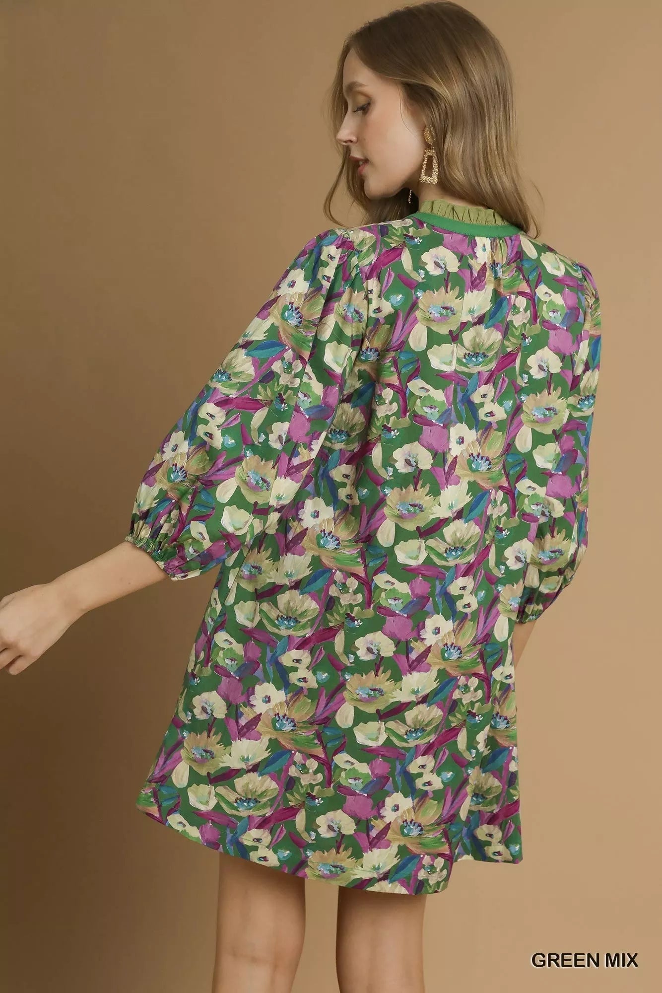 Umgee Boho Floral Balloon Sleeve Mini Dress - Jennie Dots