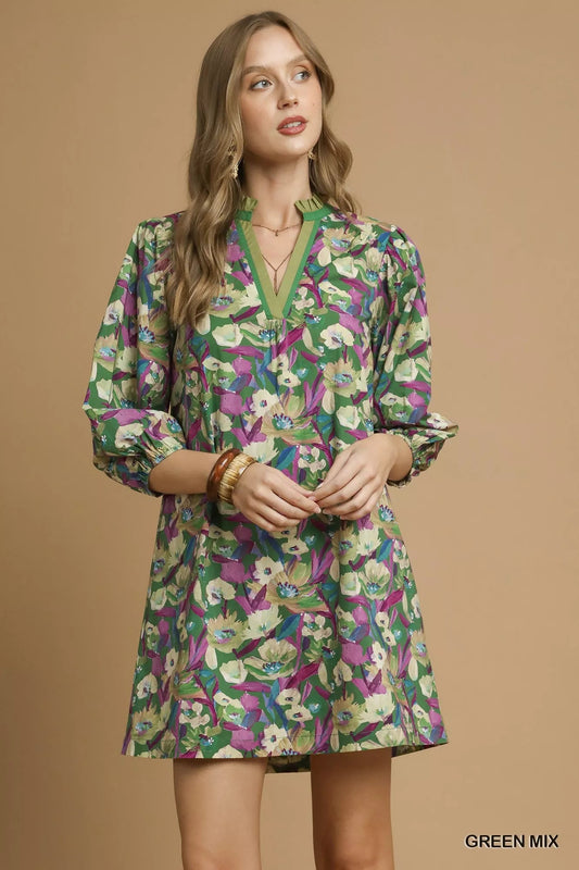 Umgee Boho Floral Balloon Sleeve Mini Dress - Jennie Dots