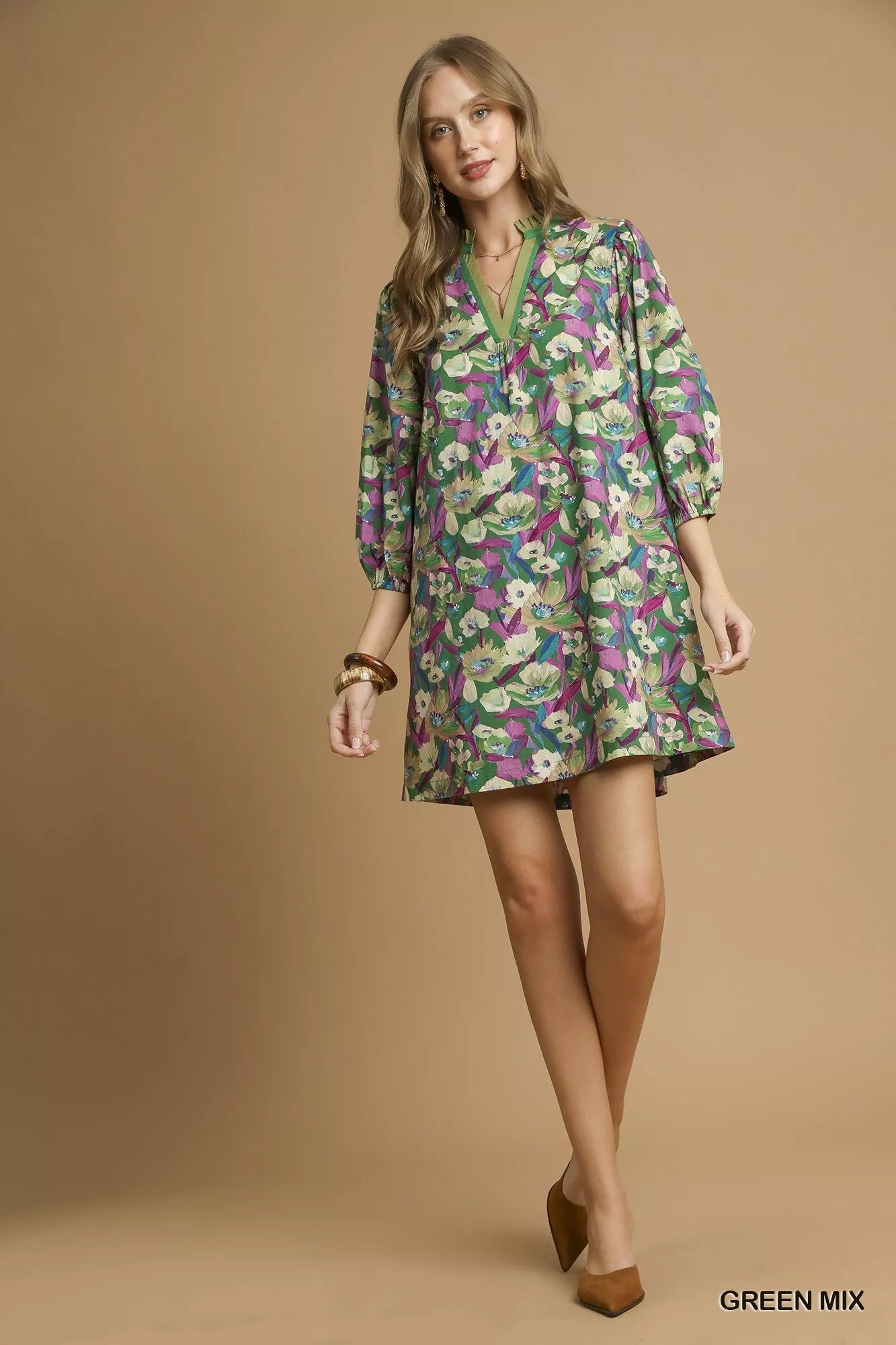 Umgee Boho Floral Balloon Sleeve Mini Dress - Jennie Dots