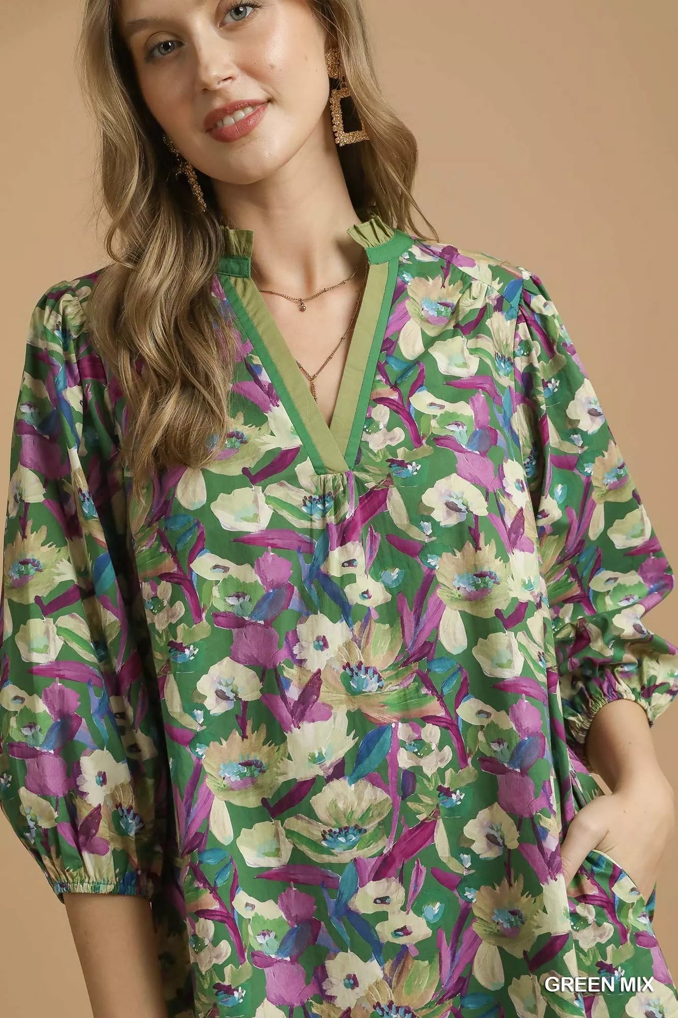 Umgee Boho Floral Balloon Sleeve Mini Dress - Jennie Dots