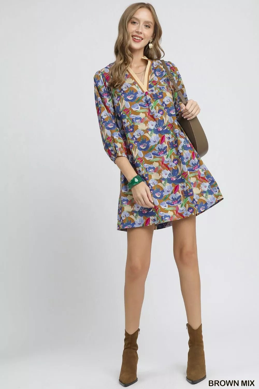 Umgee Boho Floral Balloon Sleeve Mini Dress - Jennie Dots