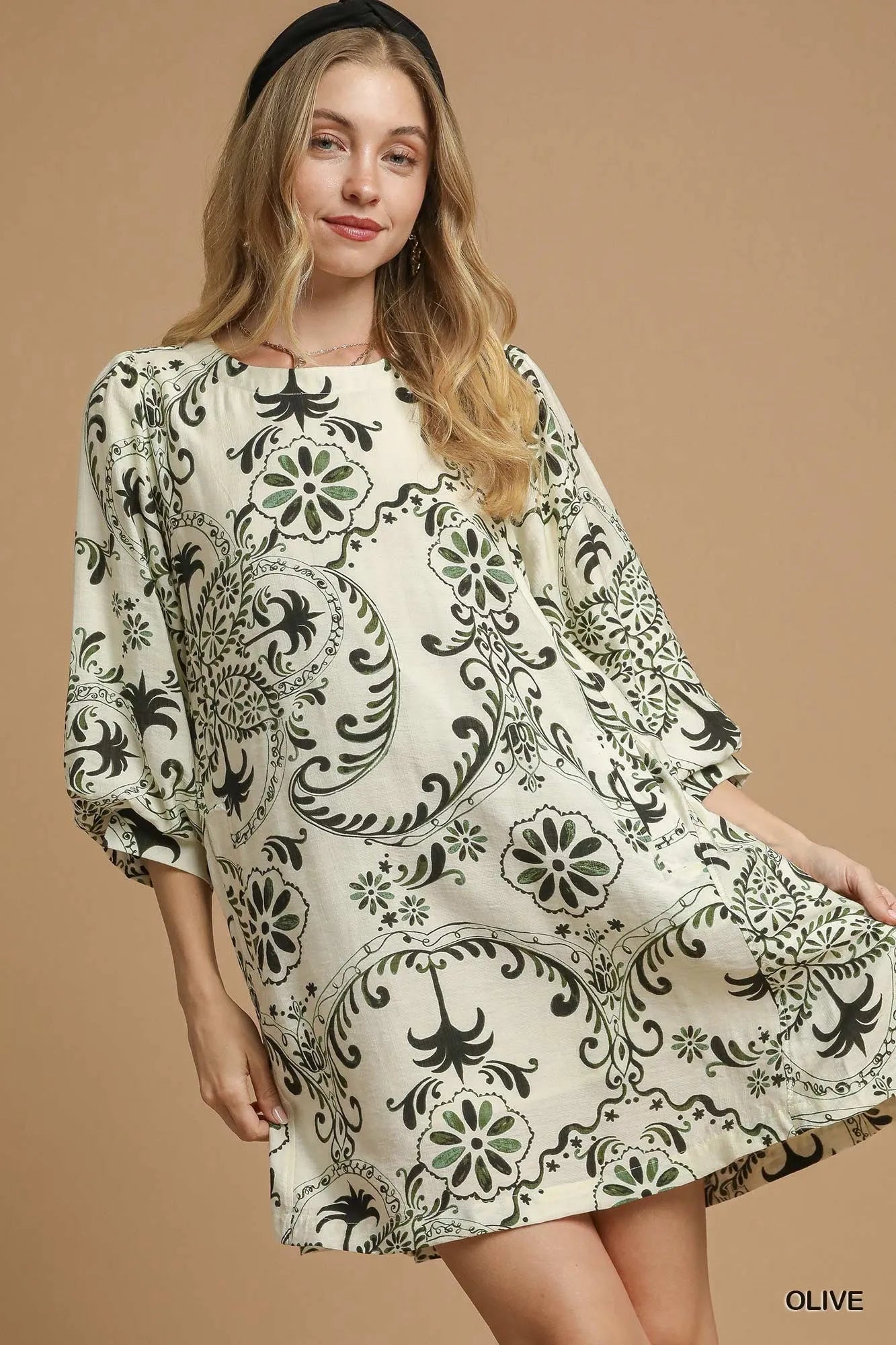 Umgee Boho Printed Balloon Sleeve Mini Dress - Jennie Dots