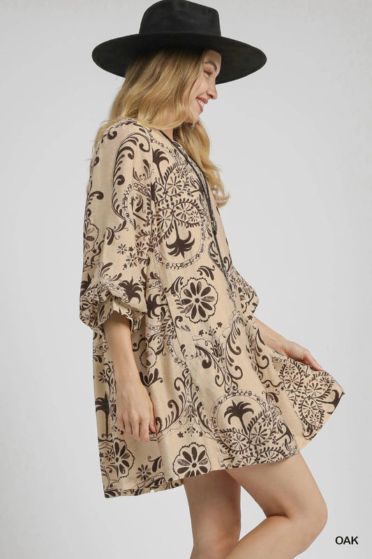 Umgee Boho Printed Balloon Sleeve Mini Dress - Jennie Dots
