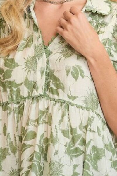 Umgee Botanical Print Babydoll Top - Jennie Dots