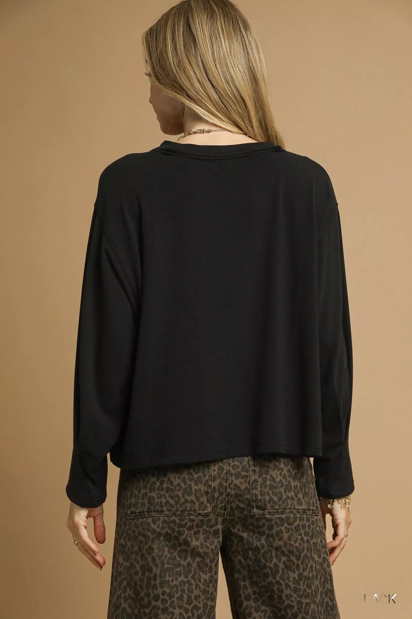 Umgee Brushed Fleeve Crewneck Top - Jennie Dots
