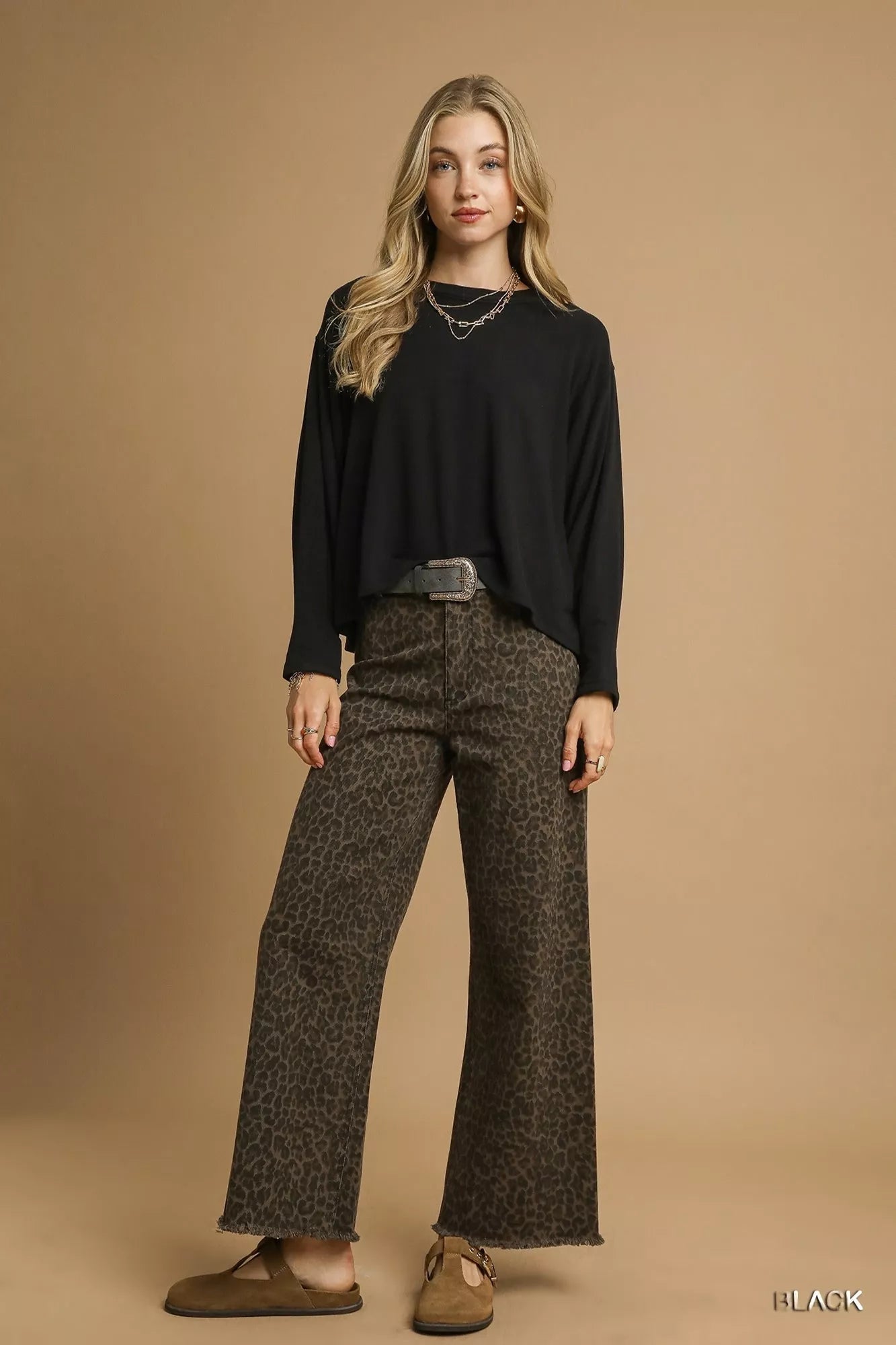Umgee Brushed Fleeve Crewneck Top - Jennie Dots