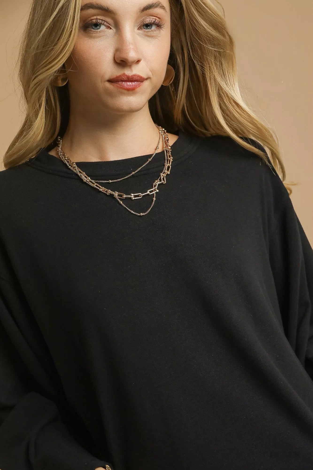 Umgee Brushed Fleeve Crewneck Top - Jennie Dots