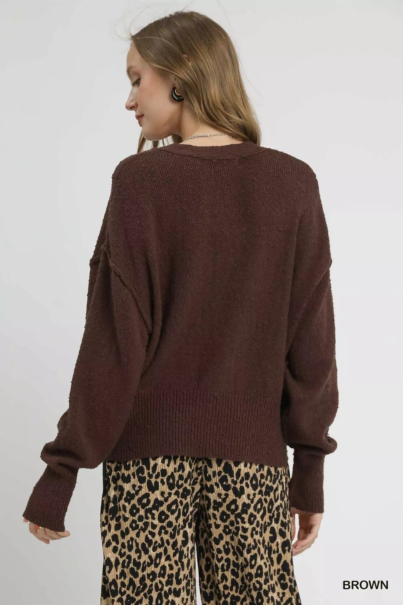 Umgee Button - Front V - Neck Knit Cardigan - Jennie Dots