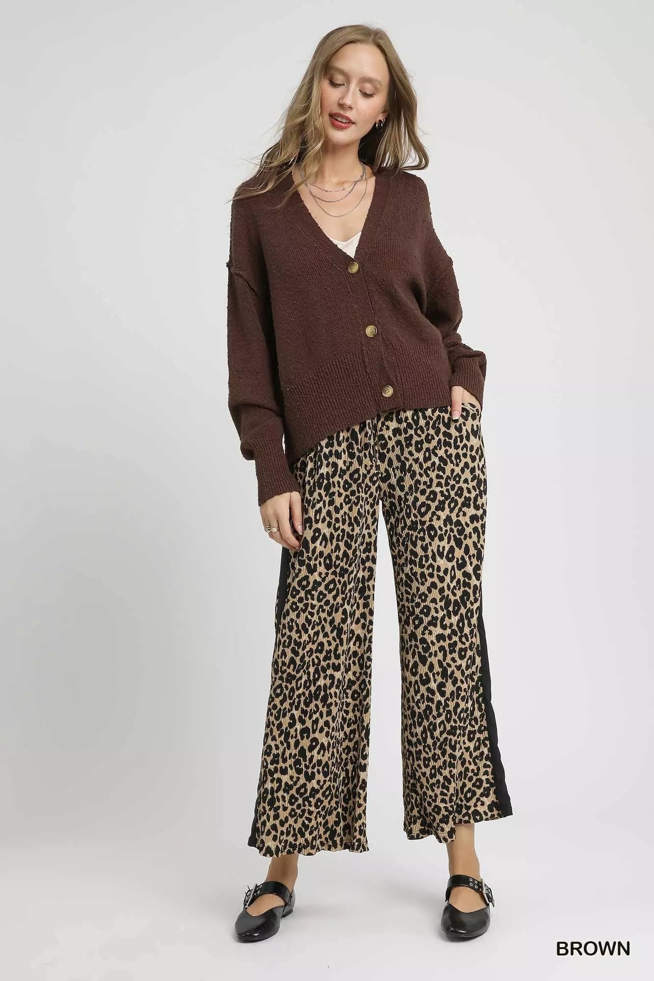 Umgee Button - Front V - Neck Knit Cardigan - Jennie Dots