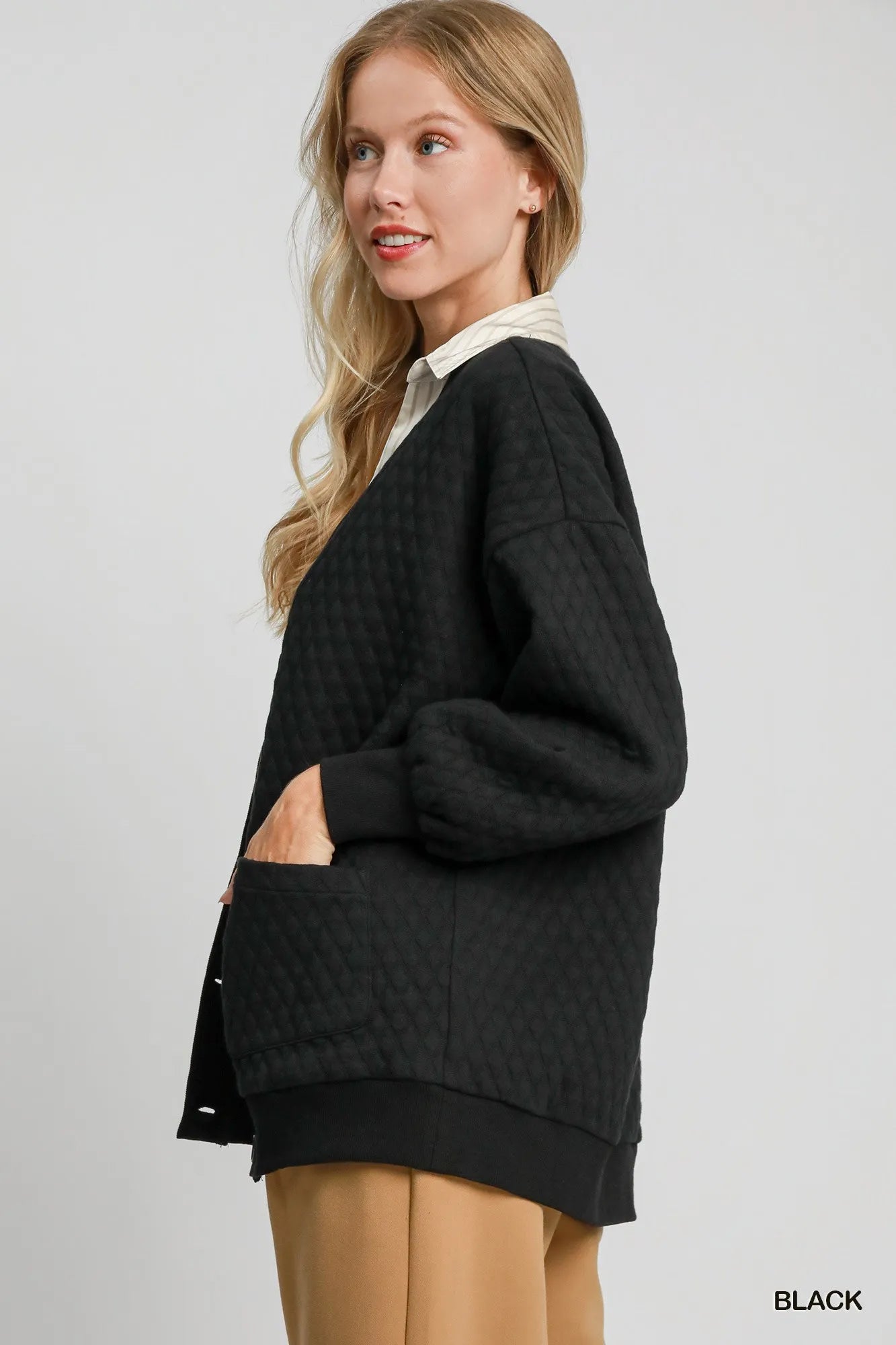 Umgee Button - Up Jacquard Cardigan - Jennie Dots