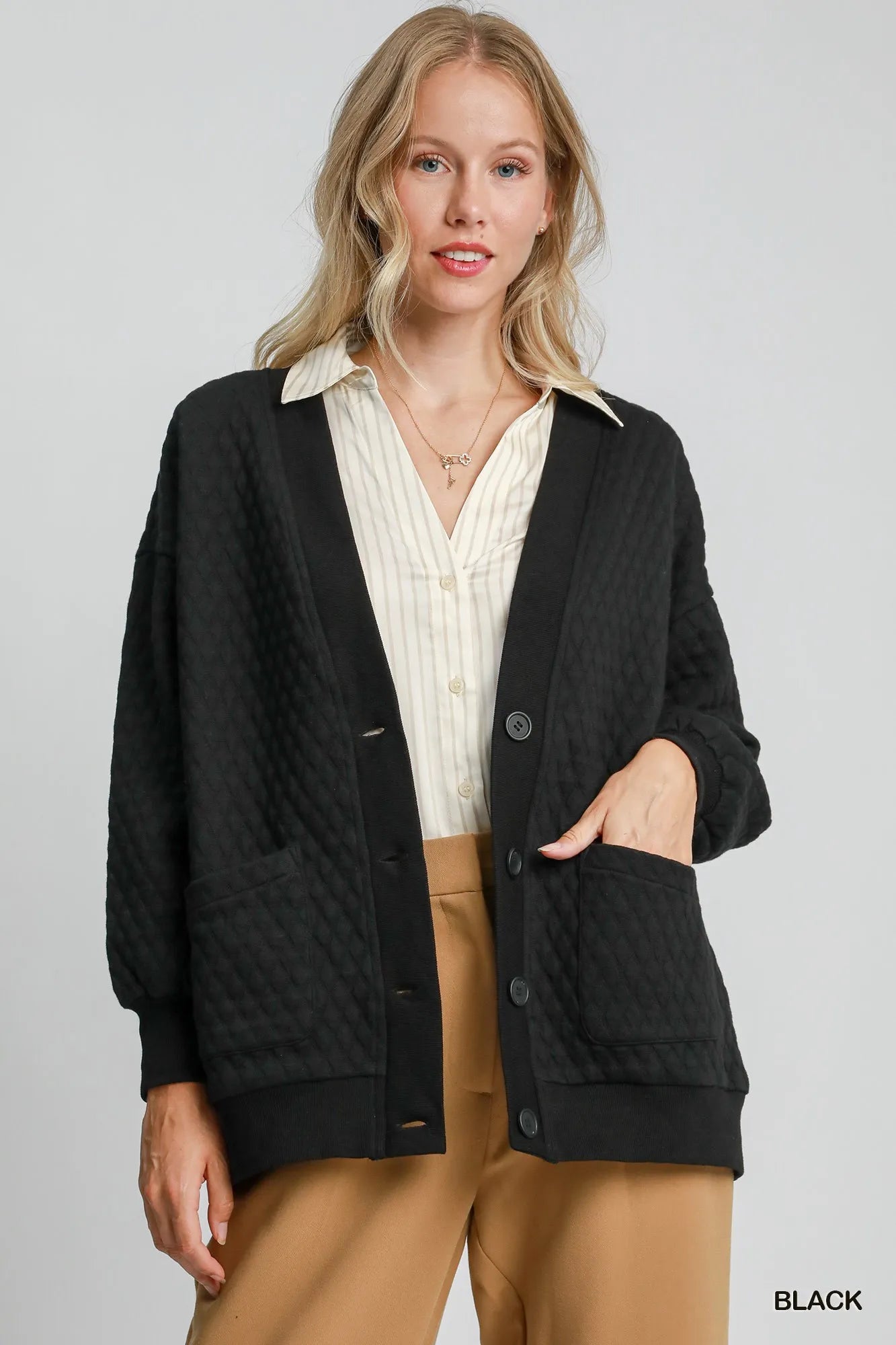 Umgee Button - Up Jacquard Cardigan - Jennie Dots