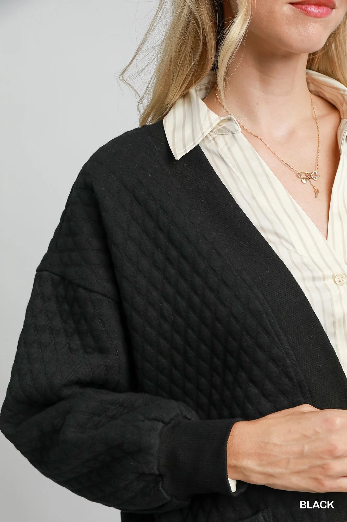 Umgee Button - Up Jacquard Cardigan - Jennie Dots