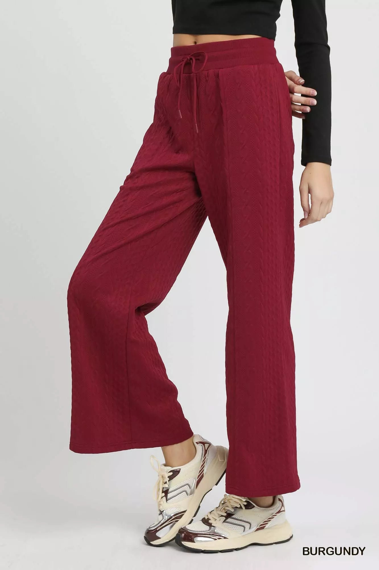 Umgee Cable Knit Textured Wide Leg Pants - Jennie Dots