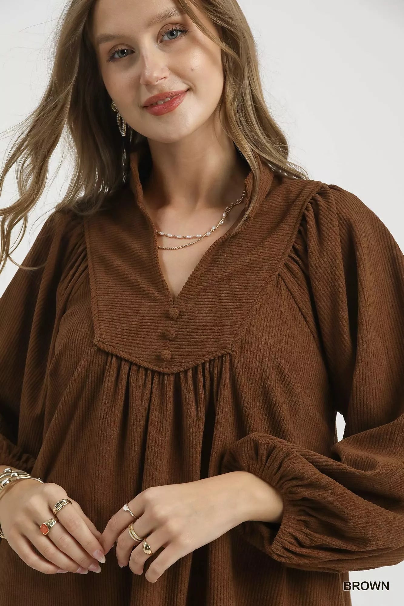 Umgee Corduroy Tiered Babydoll Dress - Jennie Dots