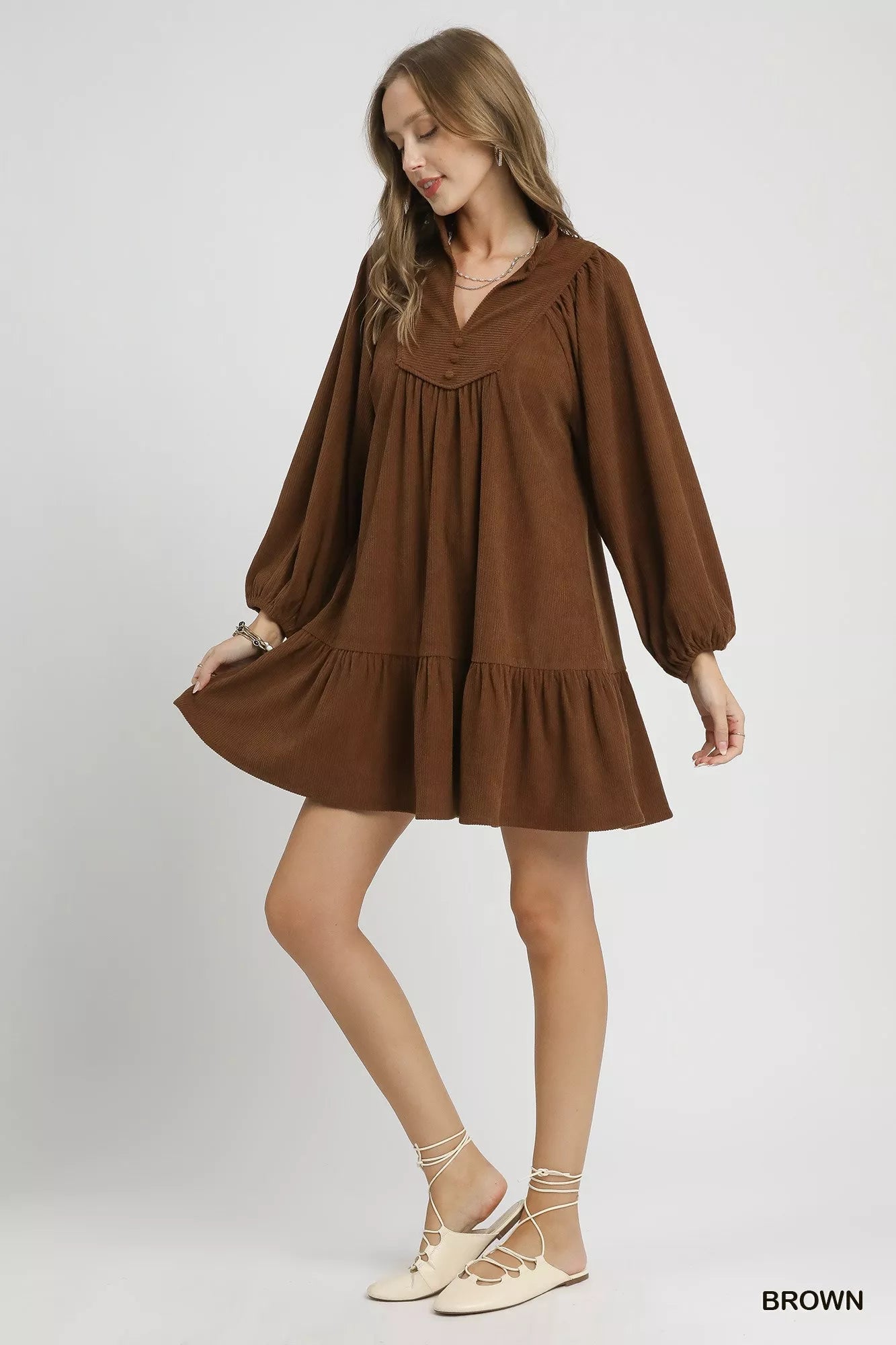 Umgee Corduroy Tiered Babydoll Dress - Jennie Dots