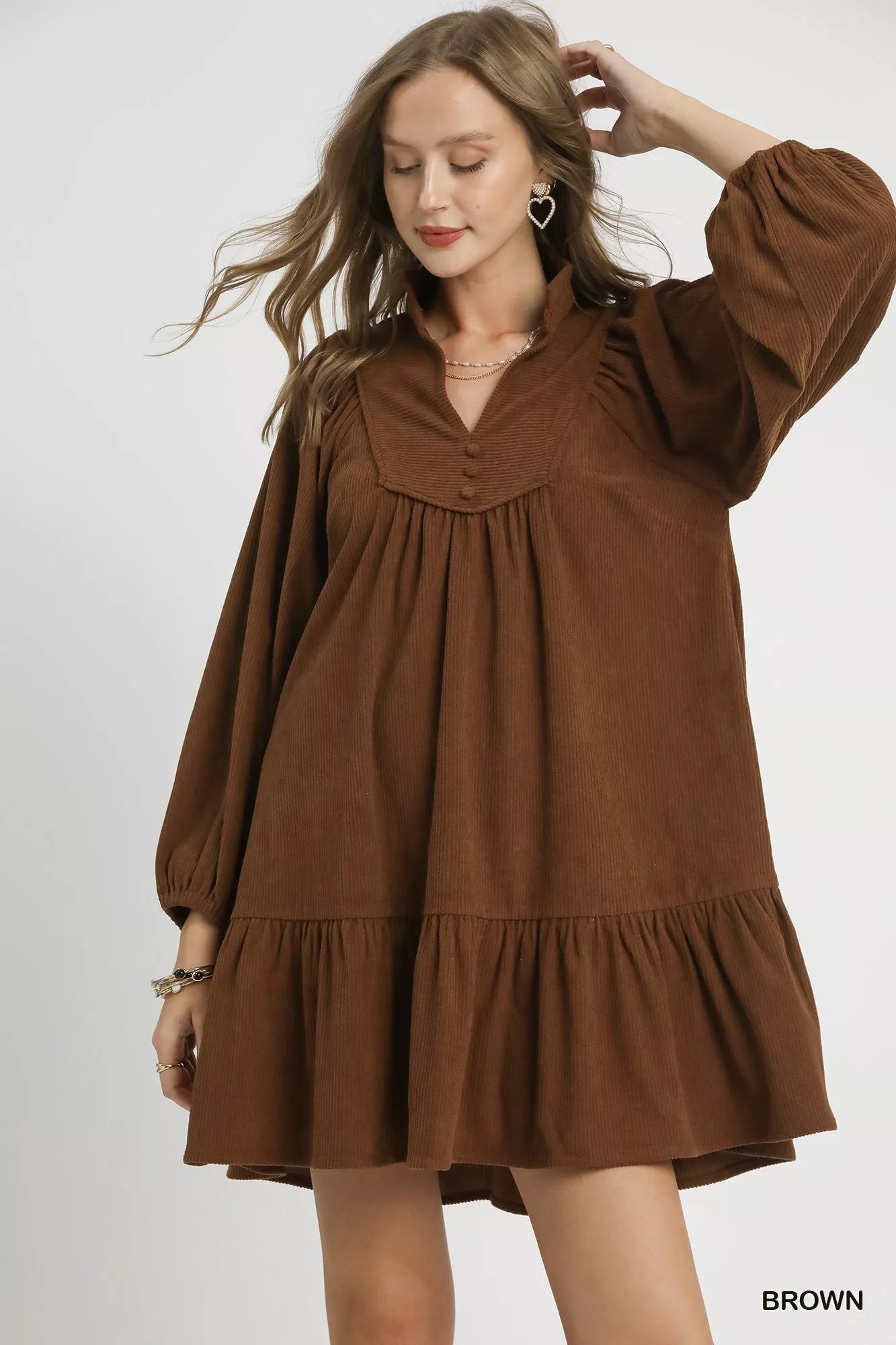 Umgee Corduroy Tiered Babydoll Dress - Jennie Dots