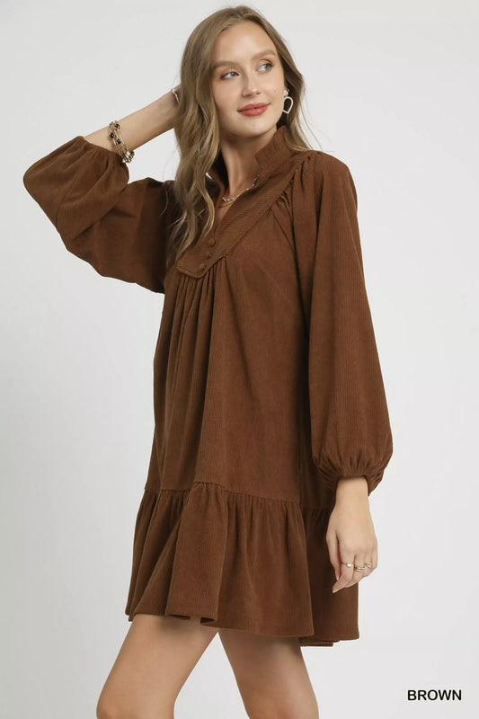 Umgee Corduroy Tiered Babydoll Dress - Jennie Dots