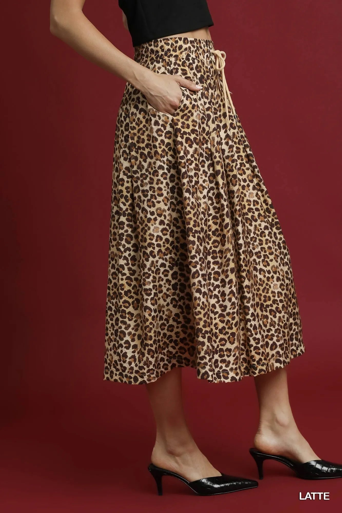 Umgee Drawstring Leopard Midi Skirt - Jennie Dots
