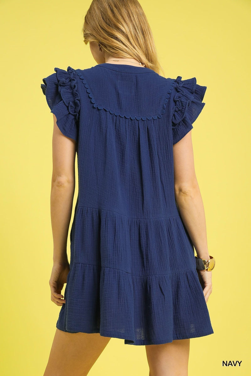Umgee Dress - Navy Blue Ruffle Babydoll Dress - Jennie Dots