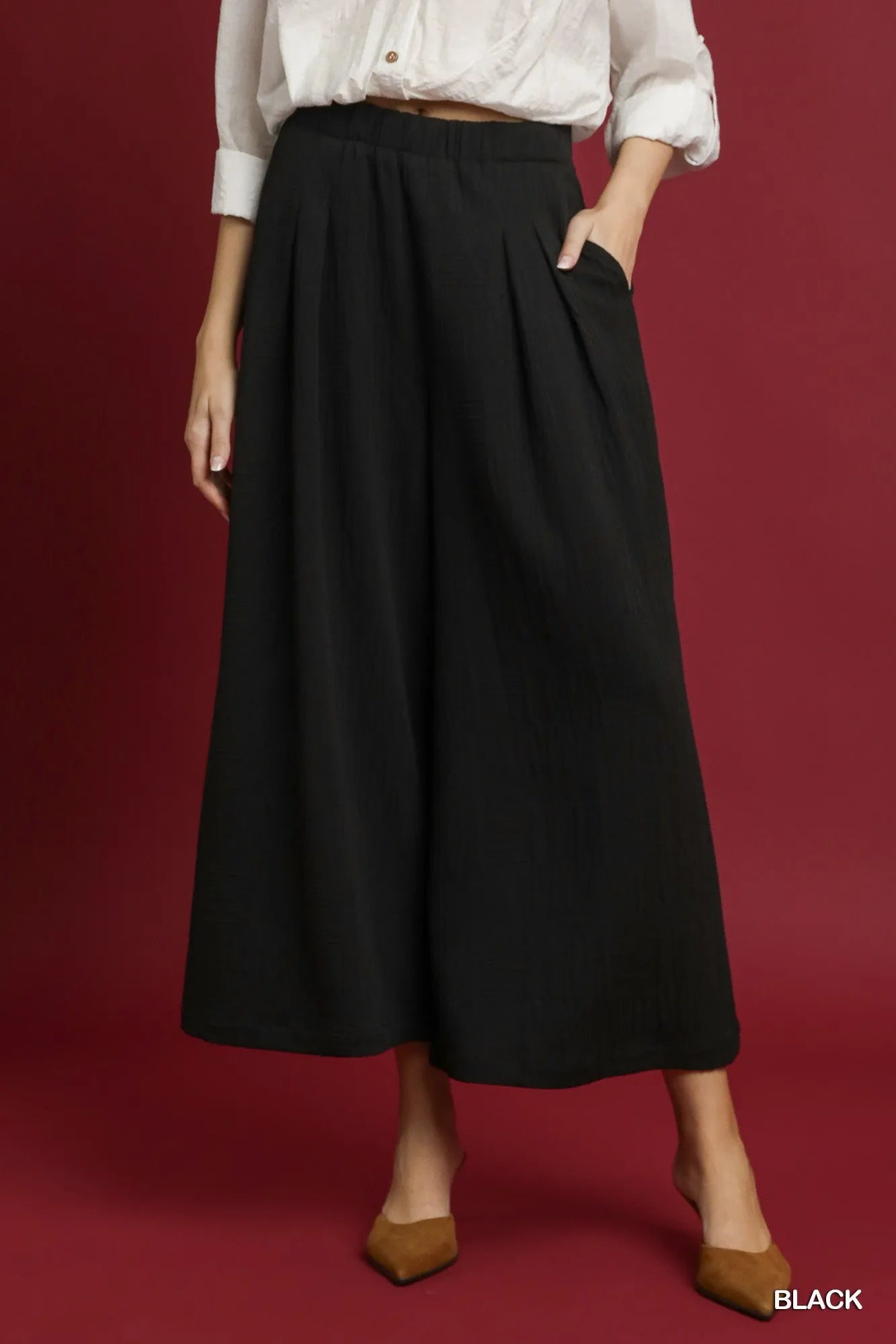 Umgee Elastic Waist Wide Leg Pants - Jennie Dots