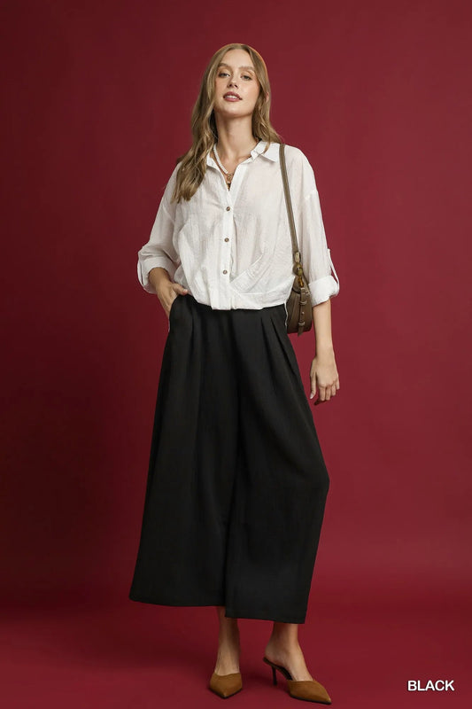 Umgee Elastic Waist Wide Leg Pants - Jennie Dots
