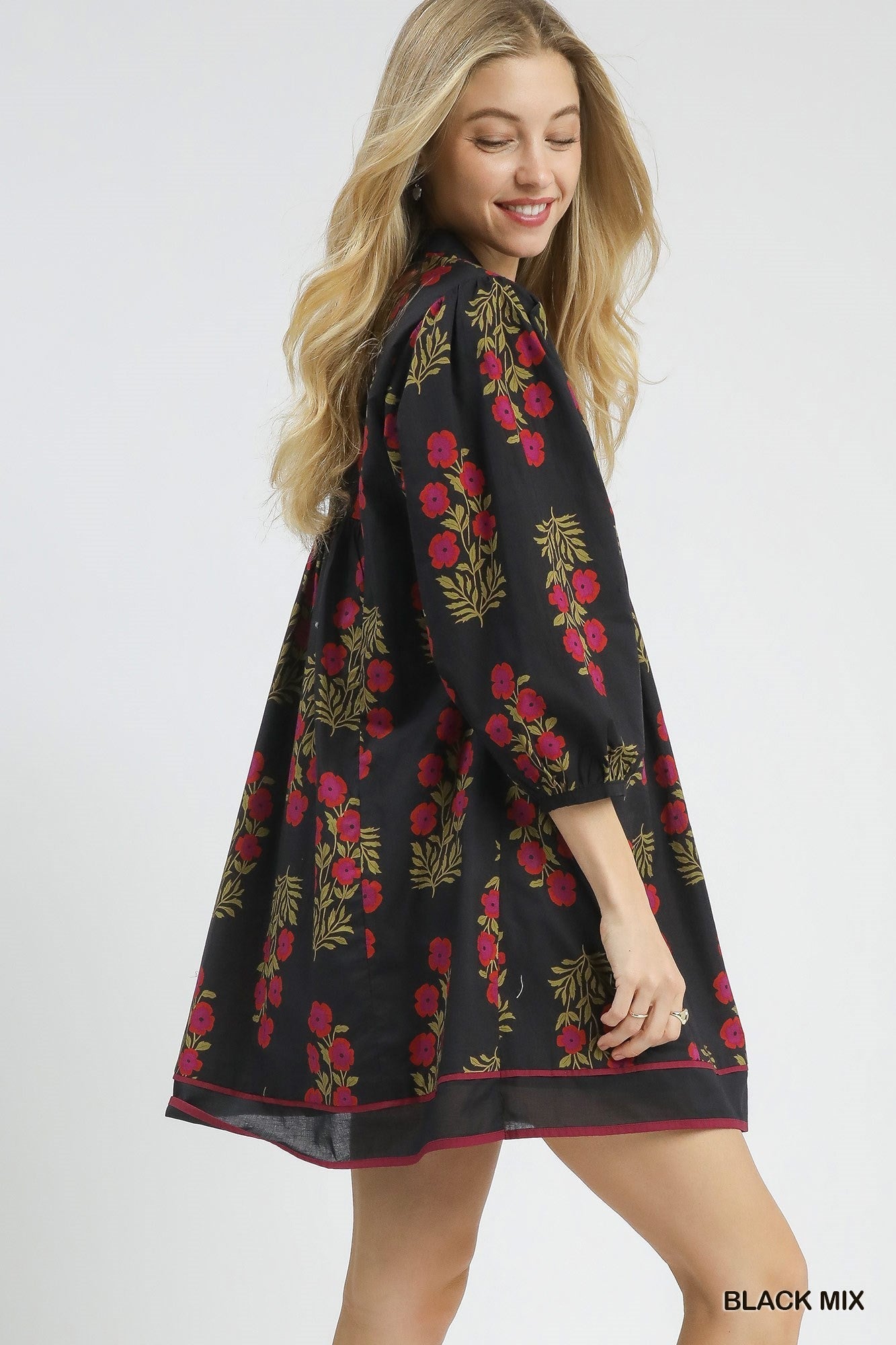 Umgee Floral Babydoll Dress - Black Mix - Jennie Dots