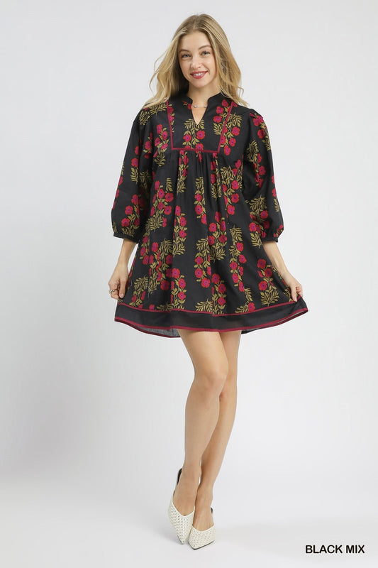 Umgee Floral Babydoll Dress - Black Mix - Jennie Dots