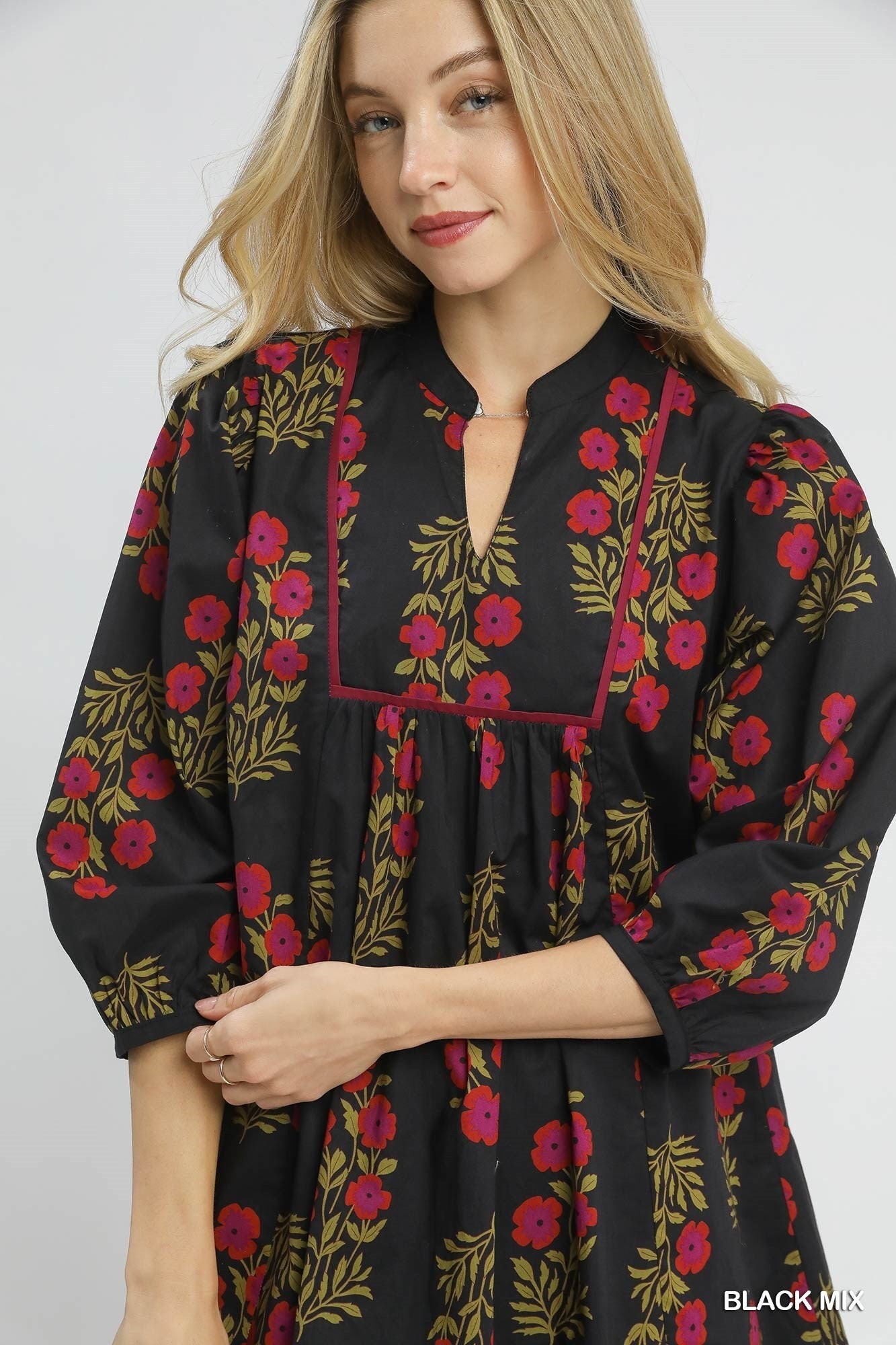 Umgee Floral Babydoll Dress - Black Mix - Jennie Dots