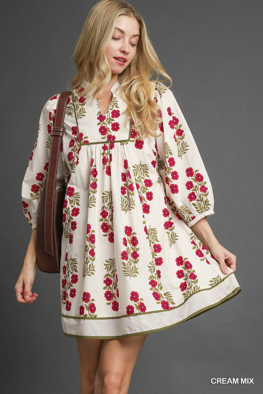 Umgee Floral Babydoll Dress - Cream Mix - Jennie Dots