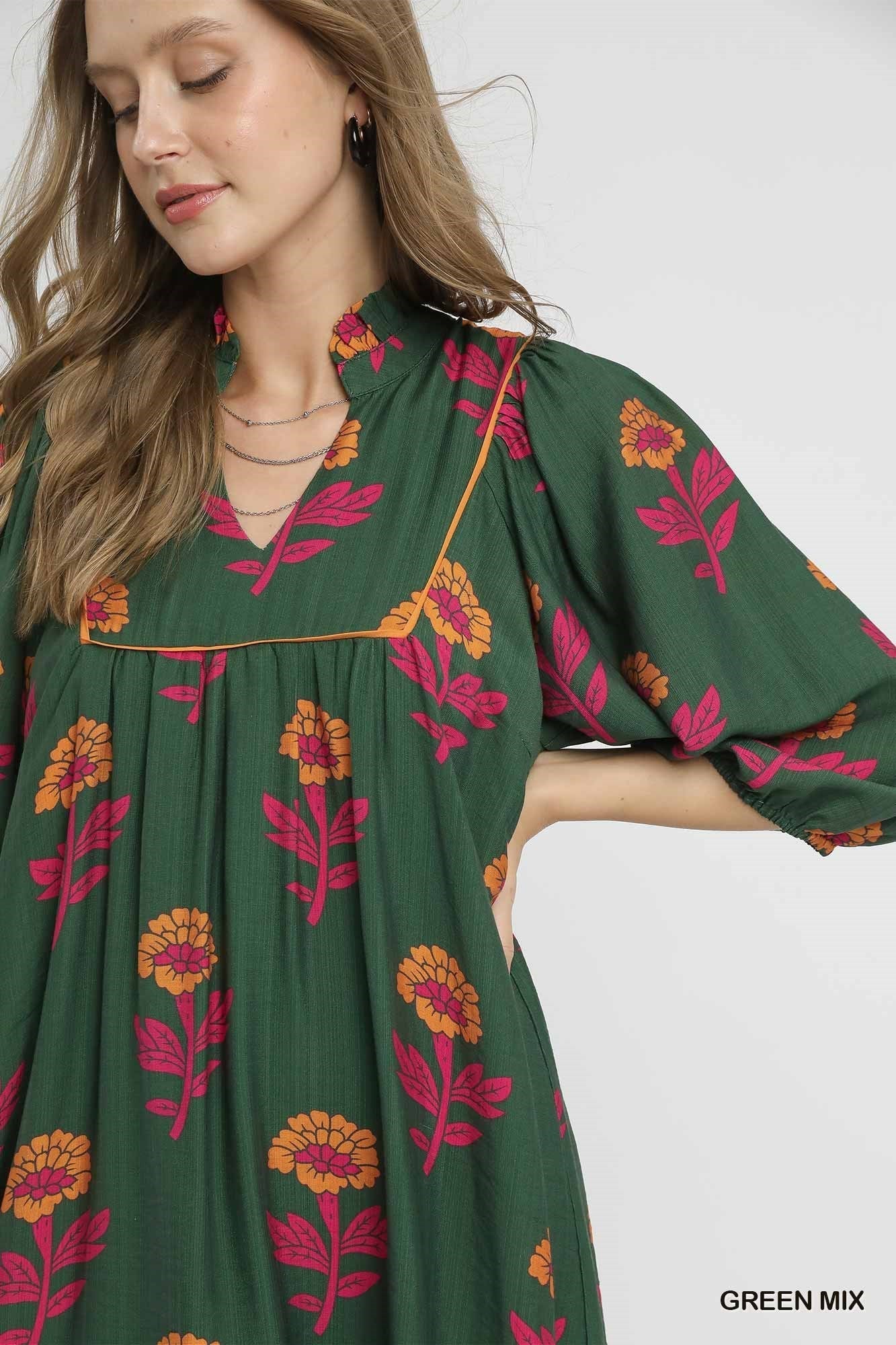 Umgee Floral Babydoll Tunic Dress - Jennie Dots