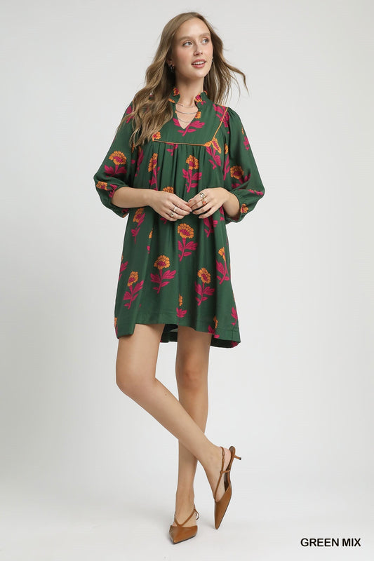 Umgee Floral Babydoll Tunic Dress - Jennie Dots
