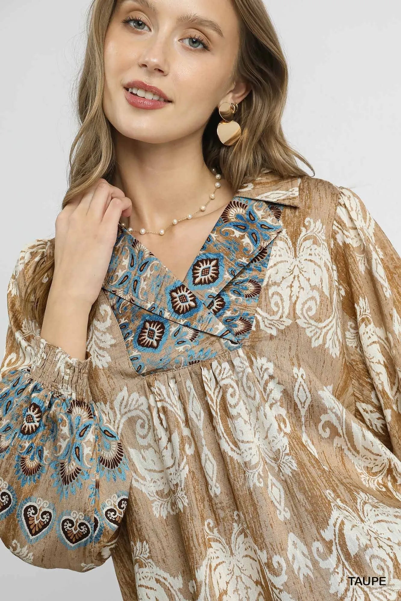 Umgee Floral Boho Blouse with Scalloped Hem - Jennie Dots