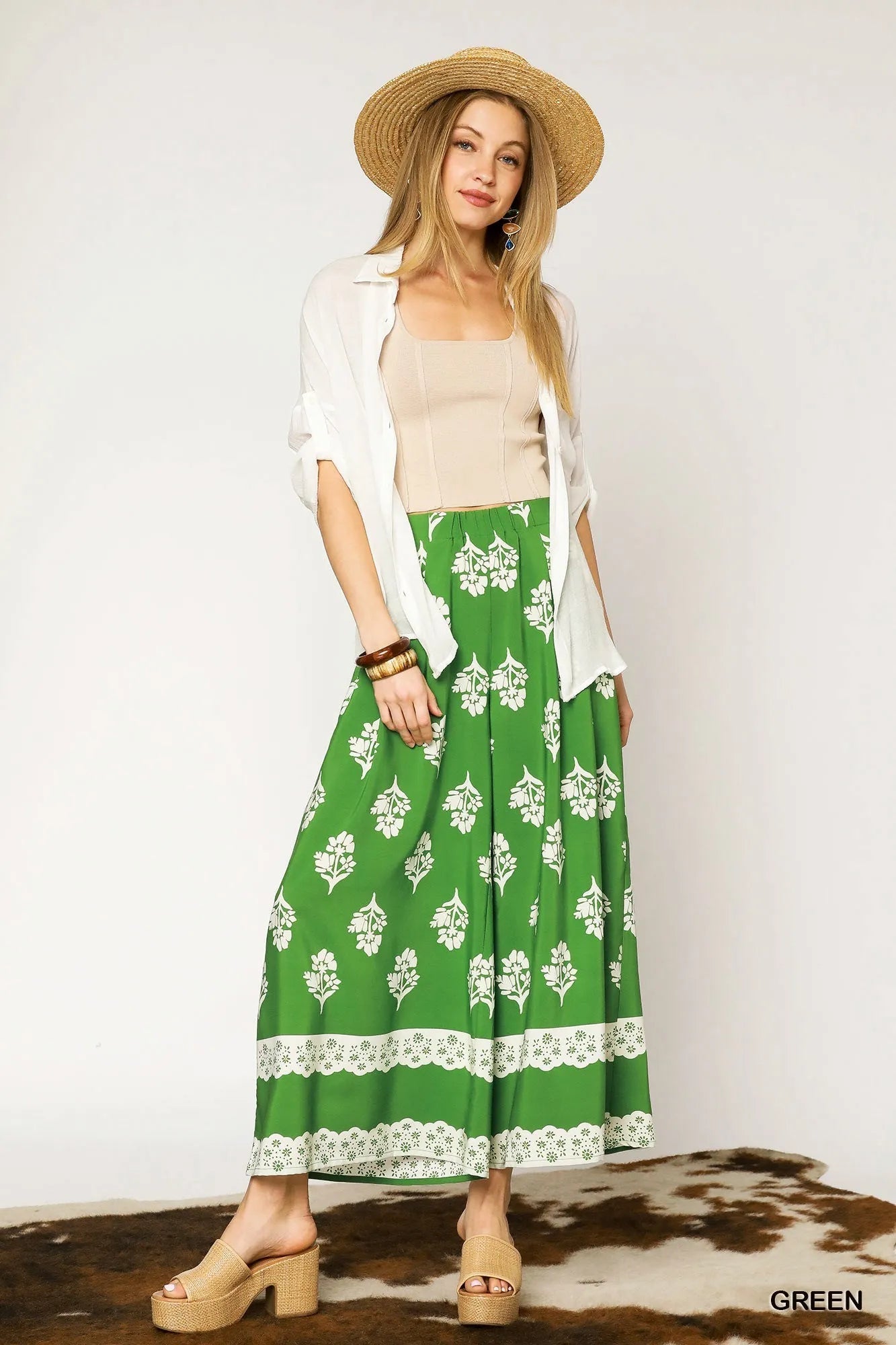 Umgee Floral Pleated Wide - Leg Pants - Jennie Dots