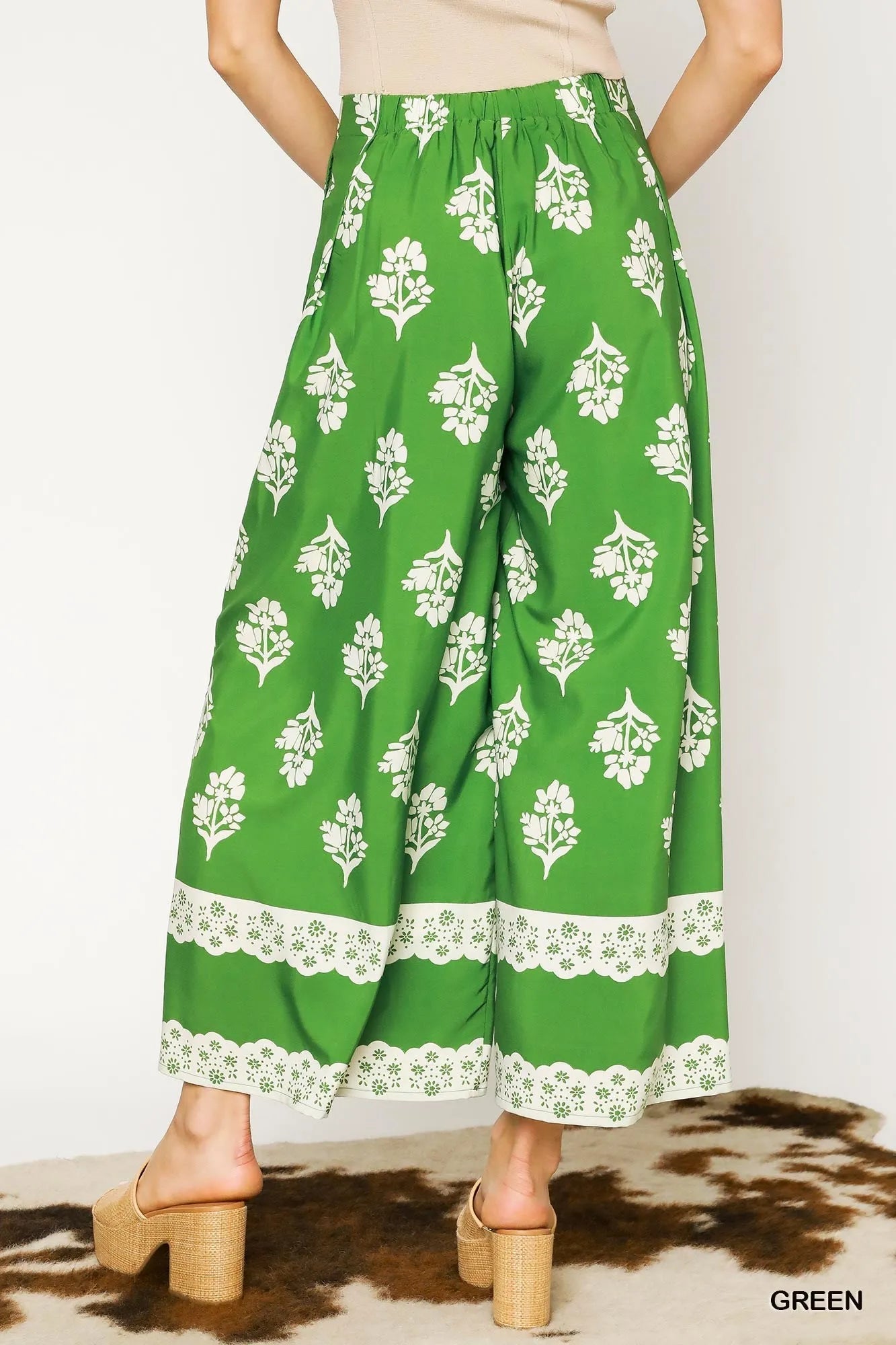 Umgee Floral Pleated Wide - Leg Pants - Jennie Dots